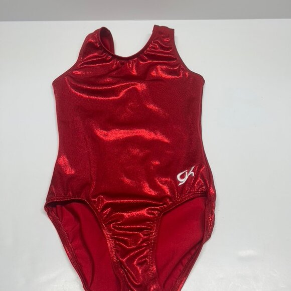 GK ELITE Leotard GYMNASTICS Leo SOLID RED Bodysuit USA  Size 5-6 Girls - Picture 1 of 2